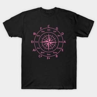 Circle of Fifths Old Compass Style Hot Pink T-Shirt